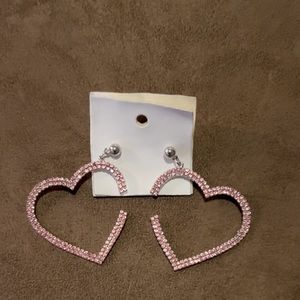 FREE PEOPLE Heart hoop earrings with black rhinestones